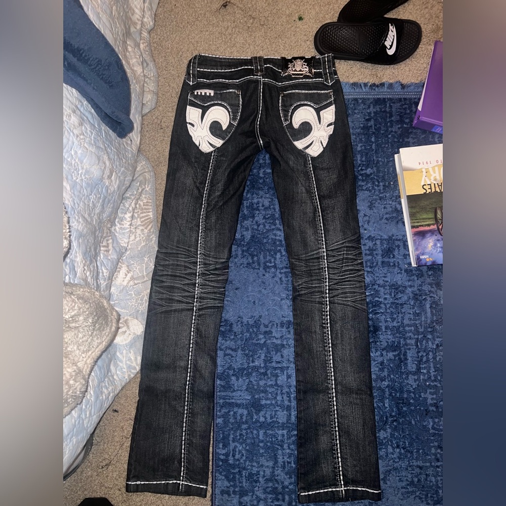 Rebel Spirit Black & White Mid Rise Straight Jeans 28x33